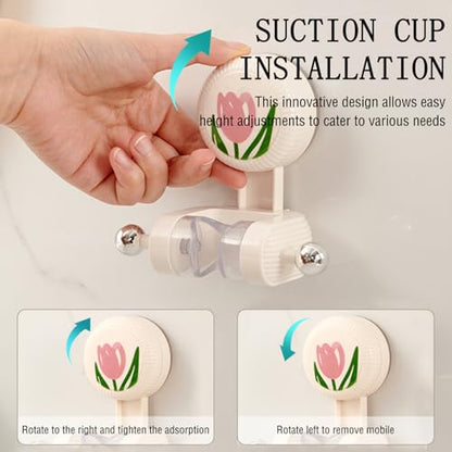 Handheld Shower Head Holder - Adjustable Suction Cup Bracket for Bathroom Wall Mount with Hook for Towels,Shower Ball,Shower Loofah, Medium, White