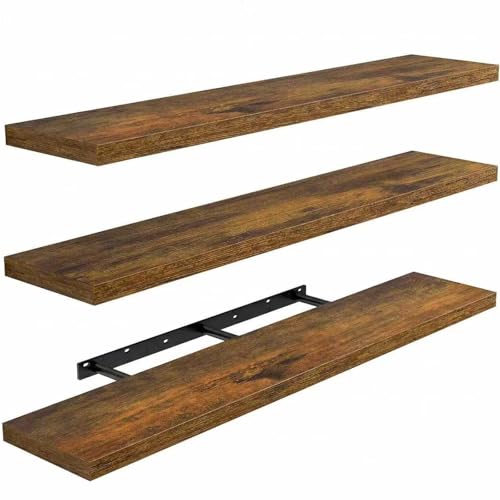 AMADA HOMEFURNISHING 47.2" L Floating Shelves, Wall Shelves Set of 3 for Bathroom/Living Room/Bedroom/Kitchen, Floating Shelves for Wall Decor with Invisible Brackets - AMFS55V - color: Rustic Brown, size: 47.2 Inches