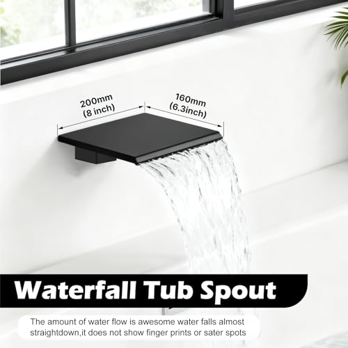 Midanya Shower System with Tub Spout,Bathtub Shower Faucet Set with Square Rainfall Head and Handheld Sprayer Wall Mount Tub Faucet Set with Valve and Trim Kit,10 Inch Matte Black - color: Matte Black, size: 10 Inch
