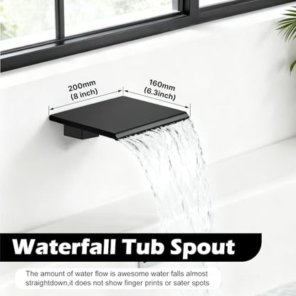 Midanya Shower System with Tub Spout,Bathtub Shower Faucet Set with Square Rainfall Head and Handheld Sprayer Wall Mount Tub Faucet Set with Valve and Trim Kit,10 Inch Matte Black - color: Matte Black, size: 10 Inch