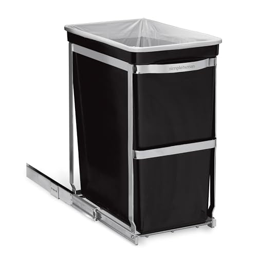simplehuman Under Counter Pull-Out Can, 30L / 8 Gallon In-Cabinet Trash Can, Heavy-Duty Steel Frame, Commercial-Grade Ball-Bearing Tracks, Hides Trash Inside the Cabinet - size: 30L