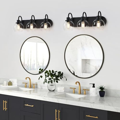 Dpyrrhic Bathroom Vanity Light,Modern 3-Light Bathroom Lighting Fixtures Over Mirror with Clear Glass Shade and Metal Base,Matte Black Bathroom Lighting - color: Black, size: 3-Light