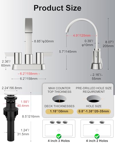 Polish Chrome Bathroom Faucet,4 Inch Centerset 2-Handle Waterfall | Includes Pop-Up Drain,24-Inch Supply Lines,Mounting Hardware,SUS304 Stainless Steel Construction,And A 360° Swivel Spout - color: Polish Chrome
