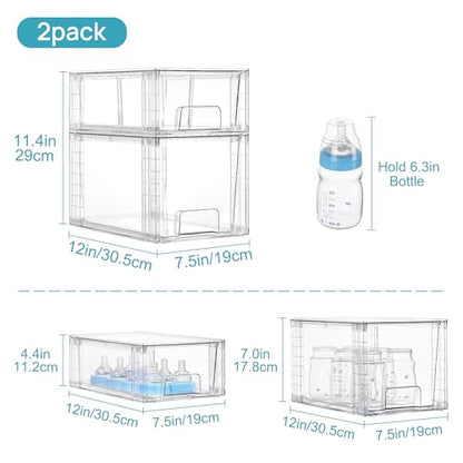 Vtopmart Clear Stackable Storage Drawers, 4 Pack Kitchen Cabinet Set | Medium and Small Pull-Out PET Drawers with Stackable Design for Kitchen Cabinets, Pantry, Under Sink, Medicine - style: 2 Medium+2 Small