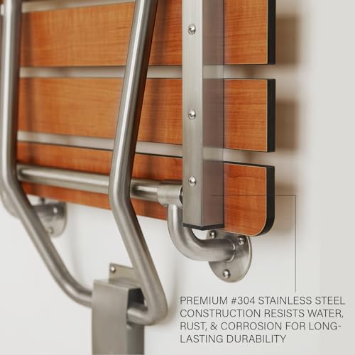Seachrome 22-inch x 15-inch in ADA Folding Wall Mount Bathroom Shower Seat Bench, Teak Phenolic Seat - color: Teak, size: 22"