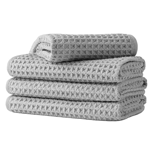 Microfiber Waffle Face Towels, 4 Pieces, Soft, Absorbent, Fast Drying, Lint Free 430 GSM (Silver) - color: Silver