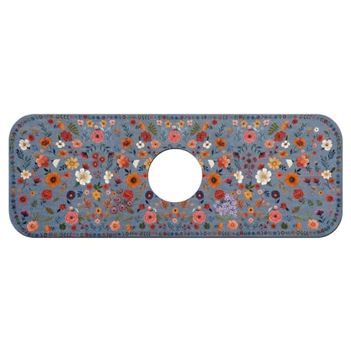 Faucet Fast Absorbent Pad - Boho Wildflower Blue Multi , Suitable For Kitchen, Bathroom, Island And Other Scenes - color: Boho Wildflower Blue Multi
