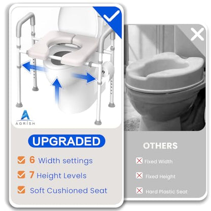 Raised Toilet Seat with Handles Width & Height Adjustable | Toilet Seat Risers for Seniors, 400lbs Heavy Duty Elevated Handicap Toilet Riser, Fit Any Toilet - size: Standard