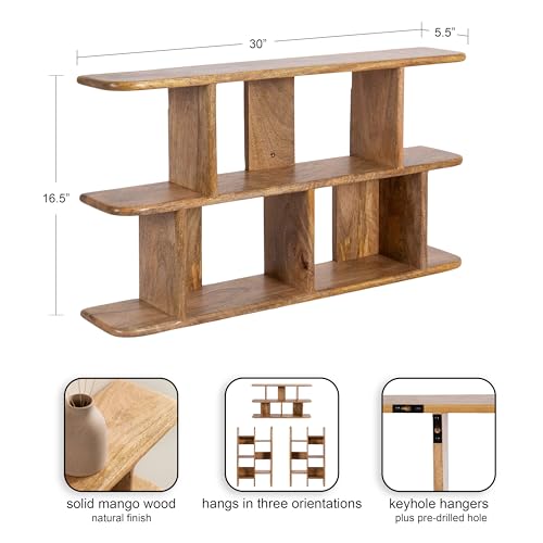 Kate and Laurel Madero Transitional Solid Wood Wall Shelf; 30 x 6 x 17; Natural Wood; Modern Small Ladder Shelf for Use as Living Room Display Shelf or Over Toilet Storage Shelf - color: Natural