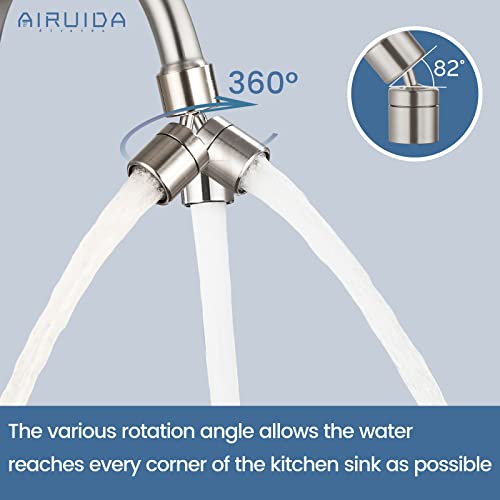 Airuida 8 Inch Brushed Nickel Wall Mount Kitchen Sink Faucet | 2 Handle Kitchen Faucet,without Adapter,360° Swivel Spout,Commercial Sink Faucet,for Laundry Utility - color: Brushed Nickel