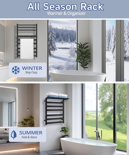 Towel Warmer Rack with WiFi, 6 Bars Large Heated Towel Racks, Black | WiFi App Remote, Foldable Space-Saving Bracket, Child Lock, 5 Temp Levels, 1–24H Timer, LED Display, Stainless Steel, Plug-in - color: Matte Black