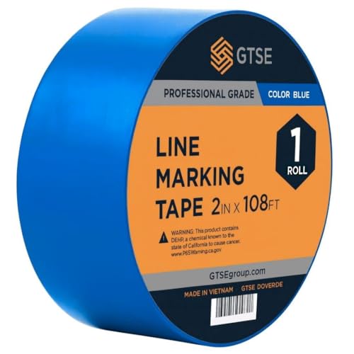 GTSE 2 inch x 108 ft Blue PVC Vinyl Floor Tape, Safety Marking Tape, 6 mil Thick, Suitable for Dance Floors, Gyms, Warehouses, Sports Facilities - color: Blue, size: 2" x 108 ft