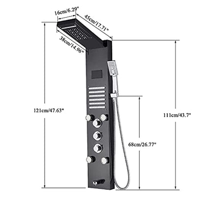 Led Shower Panel Tower System Digital Display Shower Column Stainless Steel Shower Panel System, Shower System with Shower Head, Handheld Shower, Body Jets, Tub Spout,Brushed,Brushed Nickel - color: Brushed Nickel