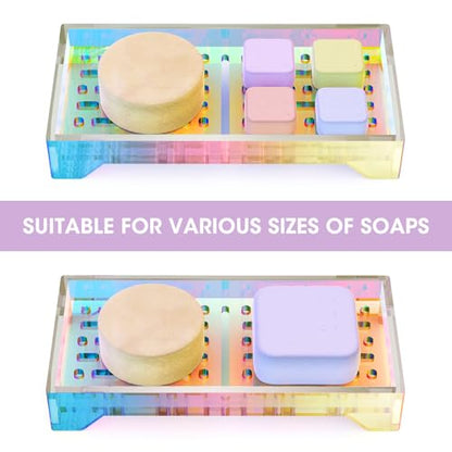 NiHome Self Draining Soap Dish, Acrylic Bar Soap Holder for Shower | 360° Airflow Slotted Drainage Keeps Bars Dry, Durable & Easy Clean for Bathroom Kitchen Sink, Iridescent Acrylic - color: Iridescent