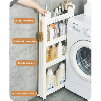 3.54 Slim Storage Cart Durable Bathroom Organizer Slide Out Storage Cart Rolling Utility Cart Slide Out Organizer Narrow Shelf Rack for Kitchen Bathroom Study Office - size: 2 Tiers