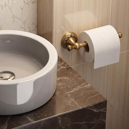 2 Pcs Antique Brass Toilet Paper Holder Towel Ring Set, Vintage Bathroom Hardware, Wall Mounted Toilet Tissue Holder Hand Towel Ring, Rustproof Brass Bathroom Accessories(Rectangle) - style: Rectangle