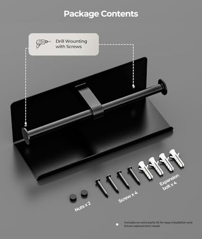 Double Toilet Paper Holder with Shelf, Wall Mount Tissue Roll Holder for Bathroom, 304 Stainless Steel Commercial Toilet Paper Dispenser with Phone Shelf, Matte Black - color: Black