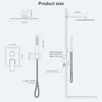 FPXRNG Shower Faucet Set Bathroom Square Rain Shower Head and Handle Set, Wall Mounted Shower Fixtures, Full Metal Trim Repair Kit 10 inch Polished Chrome (With Shower Valve) - color: ‎Polished Chrome, size: 10 Inch Wall Mount Shower Head