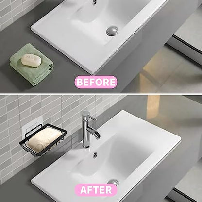 Carrie Joe Soap Dish Holder No Drilling 304 Rustproof Stainless Steel Wall Mounted Soap Holder Tray Bar Sponge Holder for Bathroom & Kitchen - color: Black