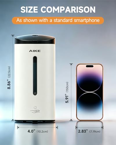 AIKE Automatic Foaming Soap Dispenser 25oz for Bathroom,Mattewhite AK1205FA | Rich Foam and Stainless Steel,No-drill and Screw Wall Mount,5-Level Adjustable and Key for Commercial(Batteries Not Included) - color: Matte White Stainless Steel