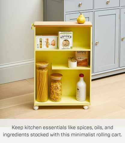 YAMAZAKI Home Bathroom Cart, Rolling Slim Utility Storage with Handle, Yellow - color: Yellow