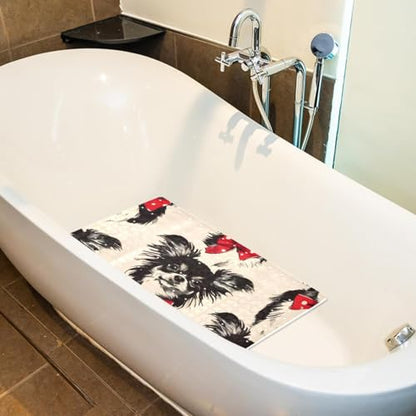 Dogs with Red Bow Bath Tub and Shower Mats, Non Slip Bathmat with Drain Holes and Suction Cups for Bathroom Floor, 15.1 x 26.8 Inch - color: Multi 05