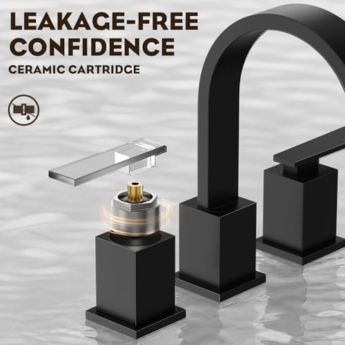 8 Inch Widespread Waterfall Matte Black Bathroom Faucet,3 Hole Vanity Faucet with Pop Up Drain and Water Supply Line, WF011-MB - color: Matte Black-8 IN