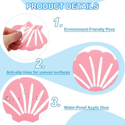 PATIKIL Bathtub Non Slip Stickers 3.54x2.76 Inch, 12 Pack Shell Safety Shower Floor Anti Slip Stickers with Adhesive Decals Scraper for Bath Tub Shower Floor Stair, Pink - color: Pink