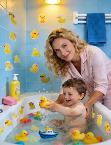 26Pcs Non Slip Bathtub Stickers, Cute Duck Stickers with Scraper | Anti Slip Bath Tub Shower Decal with Adhesive Back for Bathroom, Shower Stairs - color: Yellow Duck, size: 26Pcs