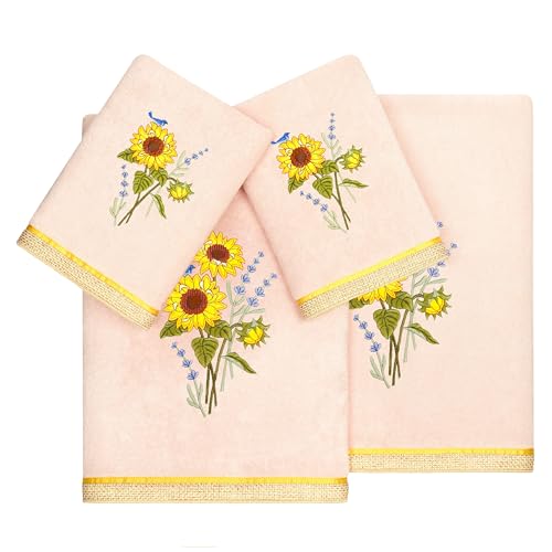 Jubilant 4-Piece Premium Towel Set, Vibrant Floral Applique, Luxurious Turkish Cotton, Soft & Durable, Elegant Bath Ensemble, 2 Bath 2 Hand Towels, Blush - color: Blush, size: 2 Pcs Bath 2 Pcs Hand Towel