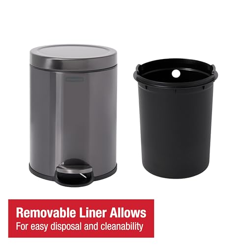 Rubbermaid Stainless Steel Round Step-On Trash Can, 1.6-Gallon, Charcoal, Wastebasket with Lid for Home/Bathroom/Kitchen/Office - style: Round Step-On