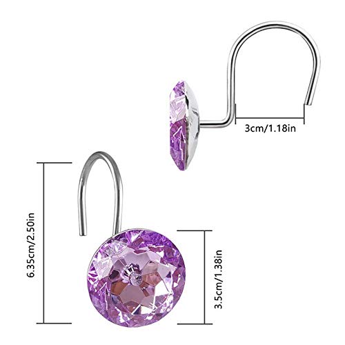 12 Pcs Bling Rhinestones Shower Curtain Hooks Bathroom Rolling Hooks - color: Purple