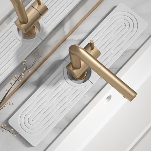 Quick Drying Stone Faucet Mat for Kitchen Sink - Diatomite Sink Mat Absorbing Stone Tray for Bathroom Counter, Sink Faucet Splash Guard Water Protector Matt for Kitchen Counter(White, 17.7" x 3.9") - color: White, size: 17.7" x 3.9"