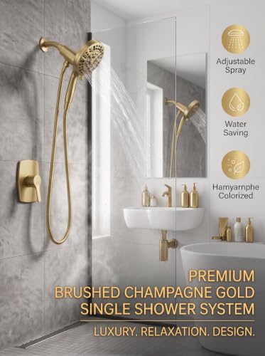 High Pressure Handheld Shower Head Brushed Gold- Anti-clog Nozzles, Built-in Power Wash to Clean Tub, Wall & Overhead Brackets,Magnetitc Rainfall Showerhead with handheld - color: Brushed Gold