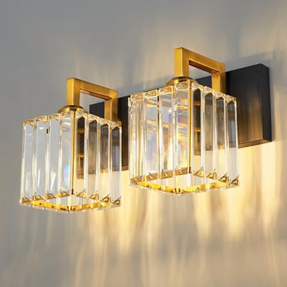 Modern Bathroom Vanity Light 2-Lights Black Gold Crystal Wall Lamp Bathroom Modern Crystal Vanity Lighting - color: Black+Gold Crooked, size: 2-light