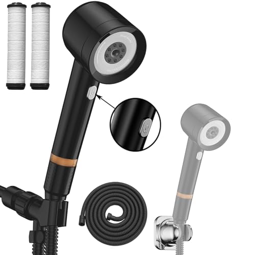 Shower Head with Handheld, High Pressure Shower HeadS with Pause Switch 4 Spray Modes Filter Showerhead with 79 in Hose, Adhesive Wall Mount，Bracket and Replace Filter (black) - color: Black