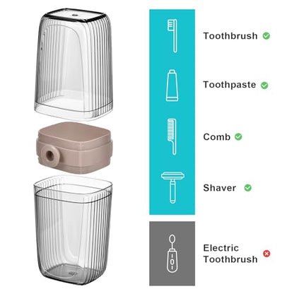 VITVITI Gray Toothbrush Travel Case, Portable Leakproof Travel Soap Container Dish Tray, 7.88 inch Toothpaste Toothbrush Holder with Cover for Trip/Bathroom/Camping - color: Clear