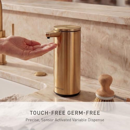 simplehuman Liquid Sensor Pump, 9 oz Automatic Soap Dispenser for Kitchen and Bathroom, Touchless Motion Sensor, Variable Dispense, Rechargeable, No-Drip Spout, High-Grade Brass Stainless Steel - color: Brass, style: 9 Oz.