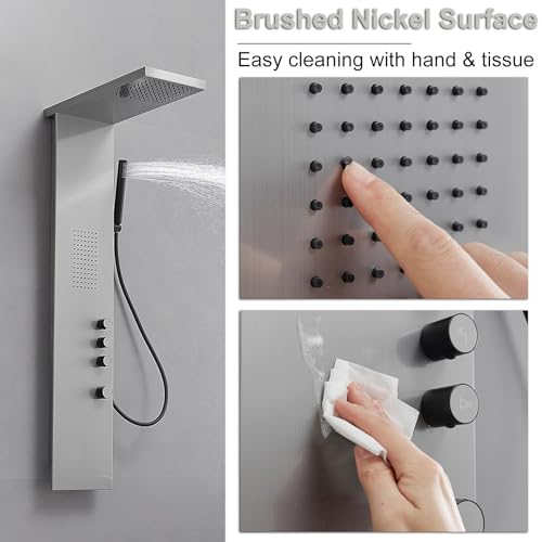 3 IN 1 Shower Panel Tower System Wall Mount Brushed Nickel | Stainless Steel,Rain Shower Head,Body Massage Jets and Handheld Head,Stable Water Pressure Output,Easy to Wipe Limescale - color: Brushed Nickel, style: Shower Panel-Standard