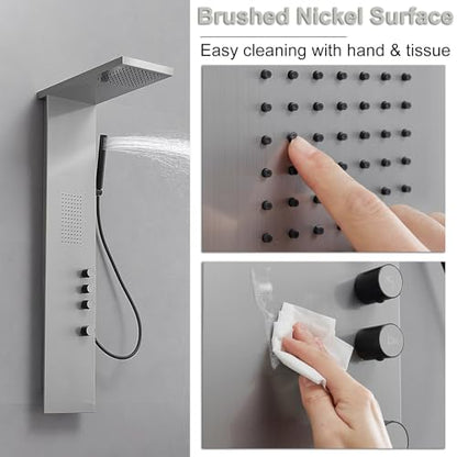3 IN 1 Shower Panel Tower System Wall Mount Brushed Nickel | Stainless Steel,Rain Shower Head,Body Massage Jets and Handheld Head,Stable Water Pressure Output,Easy to Wipe Limescale - color: Brushed Nickel, style: Shower Panel-Standard