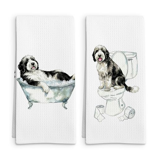 Funny Sheepadoodle Dog Hand Towels Set of 2, Sheepadoodle Gifts Hand Towel, Gifts for Sheepadoodles Lovers Owners Decorative Towels for Bathroom Washroom Toilet, Cute Dog Bathroom Decor,16x24in - color: Sheepadoodle Dog