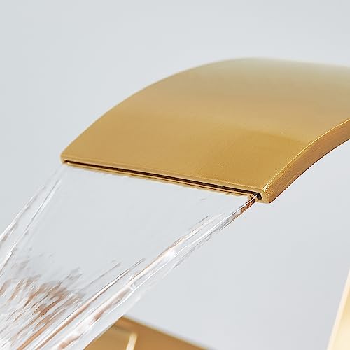 Gold Waterfall Bathroom Faucet 3 Holes - 8Inch Widespread Bathroom Sink Faucet | Two Handles Lavatory Vanity Sink Faucets with Pop-up Drain Assembly & Supply Lines Brushed Gold - color: A-Brushed Gold 8In