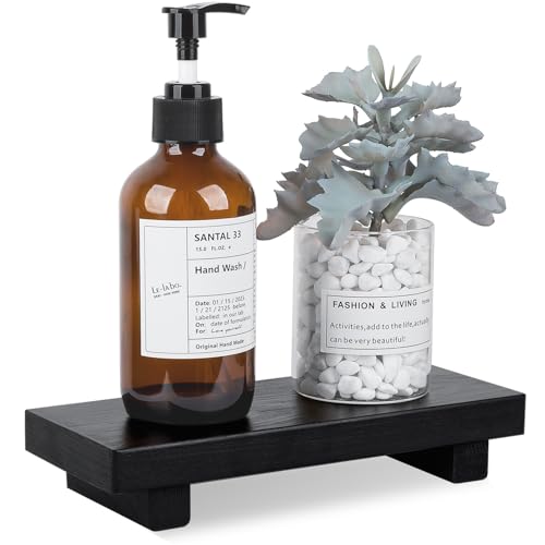 Bathroom Tray Wood Riser Kitchen Decor Soap Holder, 8.7" x 3.6" Black | Waterproof, Easy Clean, Wooden Pedestal Stand Accessories for Office Desk, Bathroom, Vanity, Counter, Sink - color: Black, size: 8.7" x 3.6" x 1.6"