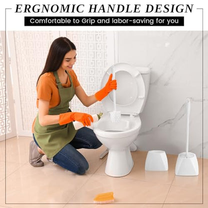 FoldTier 15 Sets Toilet Holder and Brush Set 16.14 Inch Toilet Bowl Cleaner Brush with Caddy Bathroom Scrub Plastic Scrubber with Long Handle for Bathroom Cleaning, Easy to Assemble (White) - color: White