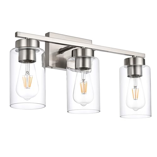 3-Light Bathroom Vanity Light, Modern Brushed Nickel Wall Lights with Clear Glass Shades, Bathroom Wall Sconce Lamp for Mirror Living Room Bedroom Hallway - color: 3 Light Nickel-Small