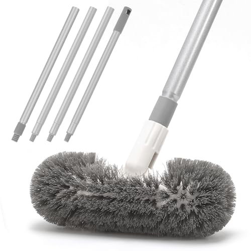 Hoklnuse Deck Brush with 51" Long Handle 360° Cylindrical Scrub Cleaner Tool for Cleaning Boat Pool Bathroom Ground 120° Swivel Floor Scrubber for Tile Grout Patio Tub Spa Adjustable Pole