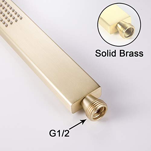 Brass Brushed Gold Hand Shower Head With Wall Connector and Hose Set | Modern Square High Pressure Wall Mount Handheld Showerheads Set - color: Brushed gold handheld set