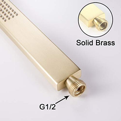 Brass Brushed Gold Hand Shower Head With Wall Connector and Hose Set | Modern Square High Pressure Wall Mount Handheld Showerheads Set - color: Brushed gold handheld set