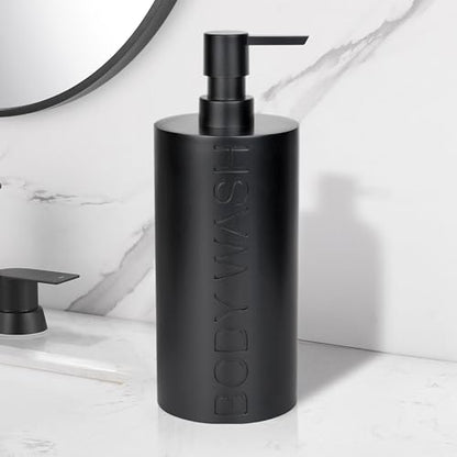 Matte Black Body Wash Dispenser Luxurious Refillable Pump Bottle with Embossed Text, Durable Construction for Bathroom and Shower - color: Body Wash Black