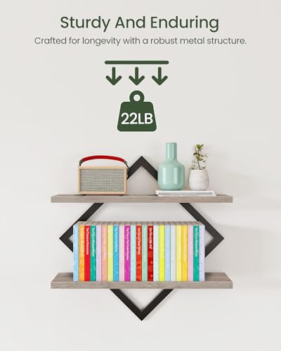 CHOEZON Floating Shelves for Wall, Set of 2 Wall Mounted Shelves, 2-Tier Hanging Shelves, for Living Room, Bedroom, Kitchen, Office, Study, Greige TBJ01P2BG - color: Greige + Black